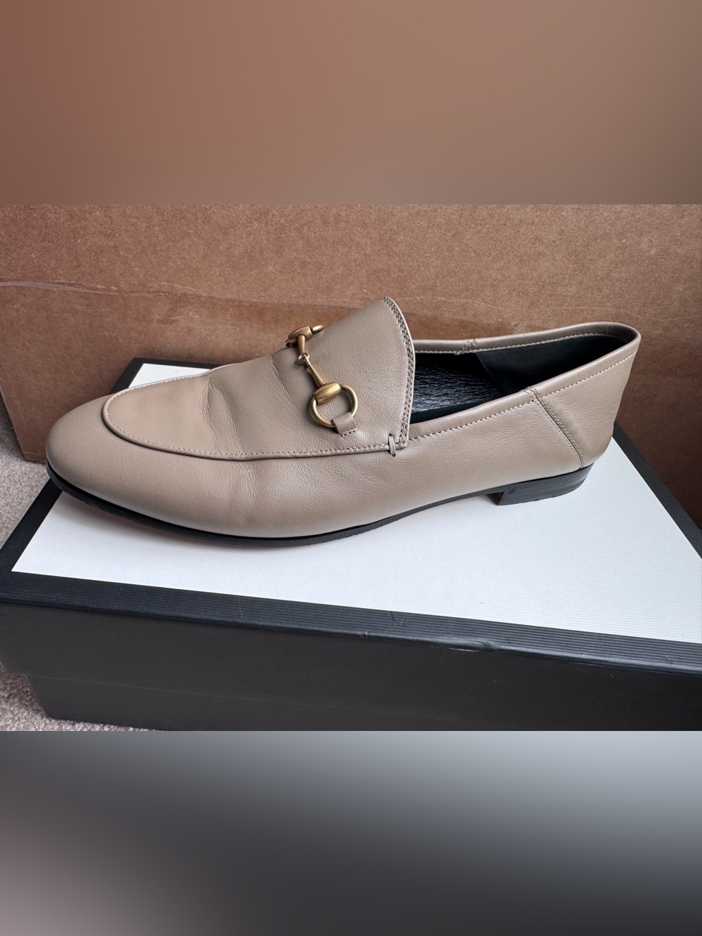 Gucci Brixton Leather Horsebit Loafers in the classic taupe/mud colorway. - Picture 5 of 14
